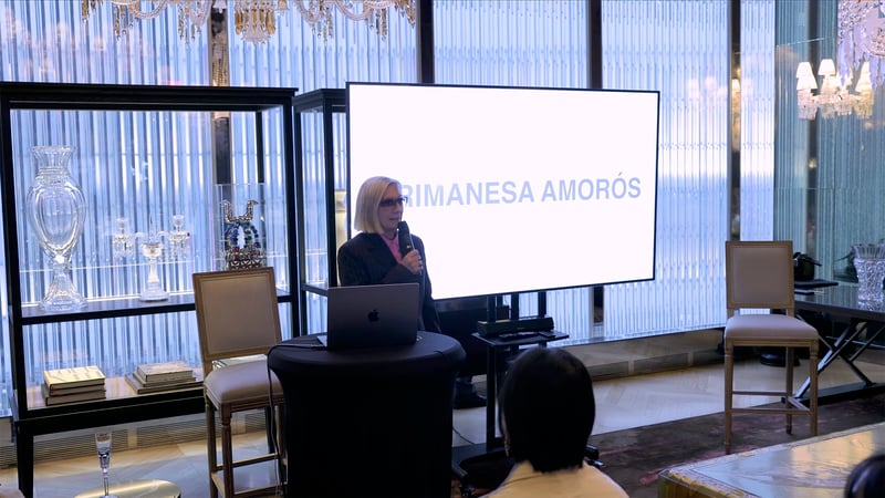 Grimanesa Amorós lecturing at the Baccarat Hotel New York.