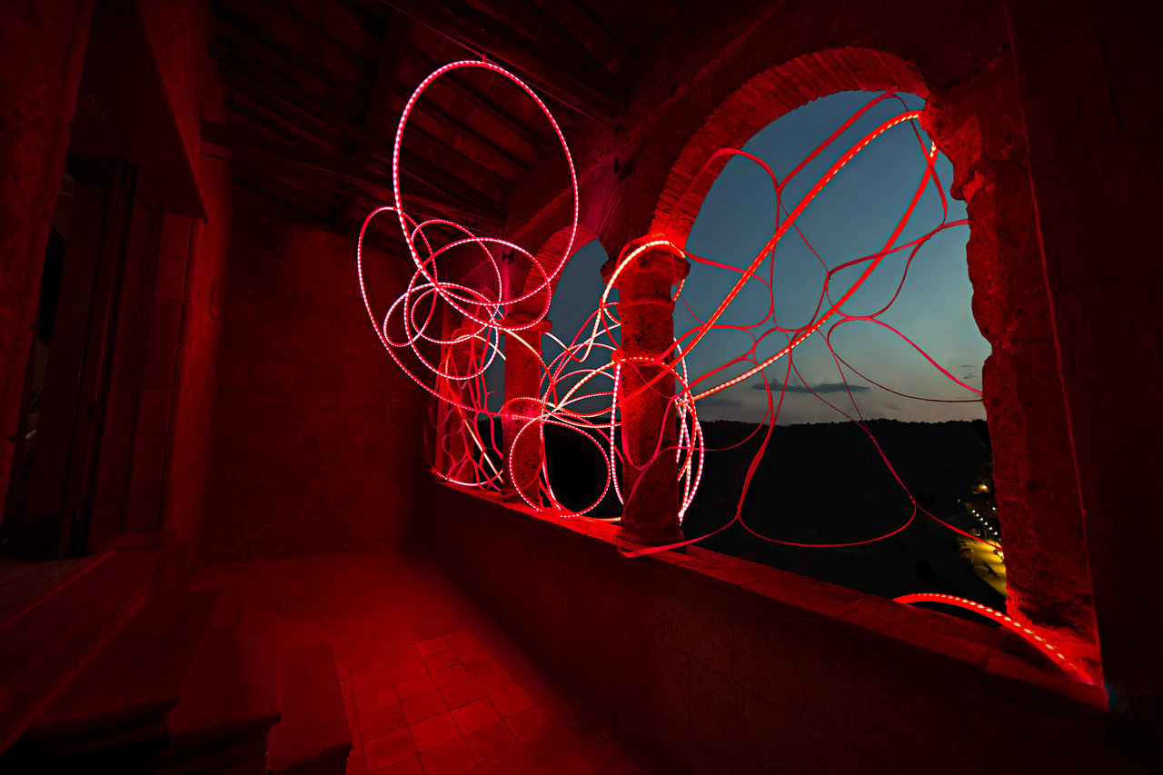 Grimanesa Amorós CETHA Photographs Limited Edition, 13.5 x 23.5-inch limited edition photography documenting the CETHA public art LED sculpture installation at Civita di Bagnoregio, Palazzo Colesanti, Viterbo, Italy. Photography by Grimanesa Amorós, 2019.