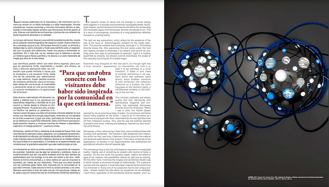 Arte al Limite magazine cover feature Grimanesa Amoros interview of light sculpture Azure Revista n° 100 | Edición Especial Arte al Limite magazine cover feature Grimanesa Amoros interview of light sculpture Azure