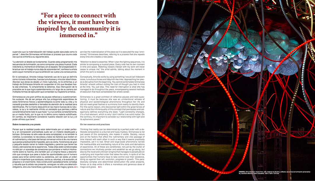 Arte al Limite magazine cover feature Grimanesa Amoros light installation Hedera close-up