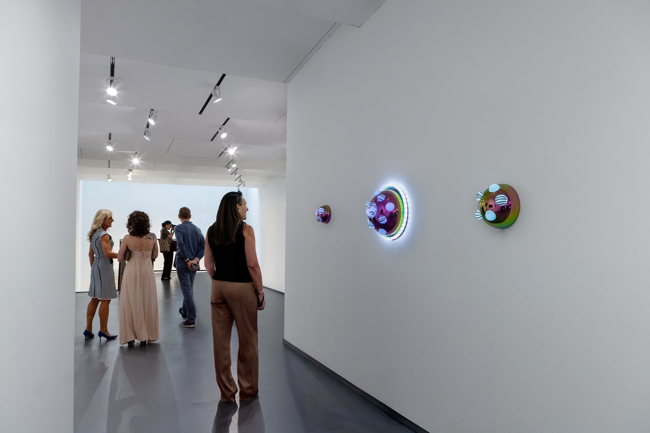 CAPPED WAVES IRIDESCENT, a light sculpture installation by Grimanesa Amoros, on view at Hollis Taggart Downtown Gallery in New York, NY.