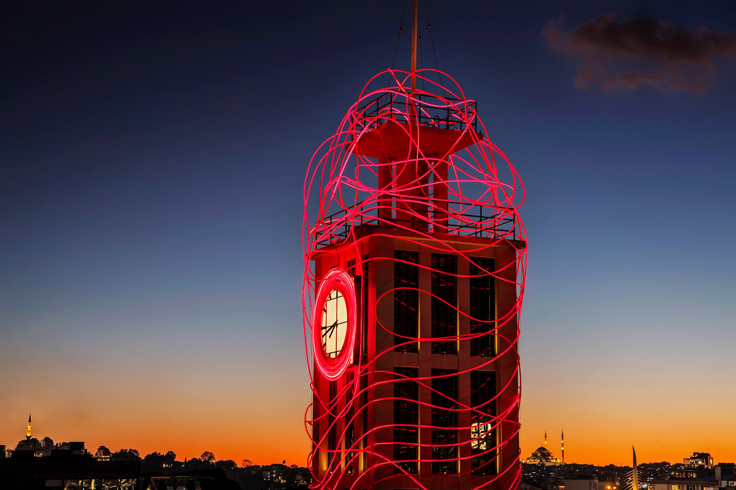 Grimanesa Amoros PASSAGE light installation at the Peninsula Hotel Istanbul clocktower