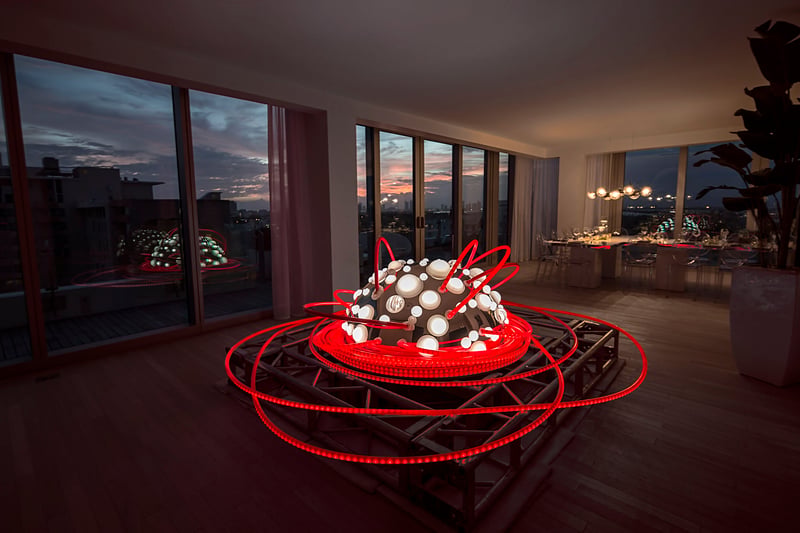 LOTUS, an LED light sculpture for Moët Hennessy's Paradis Impérial at Art Basel Miami Beach, by Grimanesa Amorós, 2016.