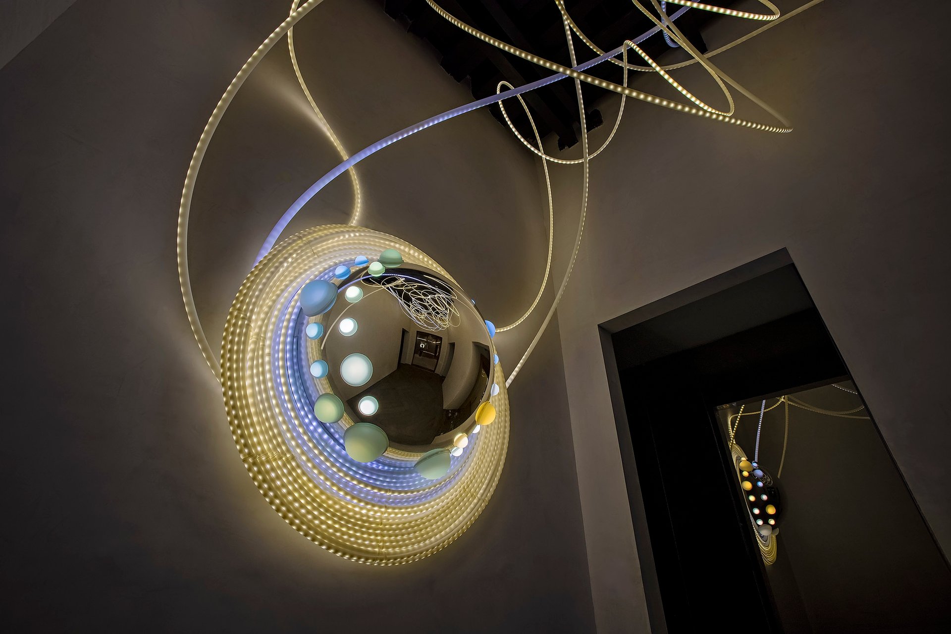 Gallery scale light art installation SISTRUM by Grimanesa Amorós