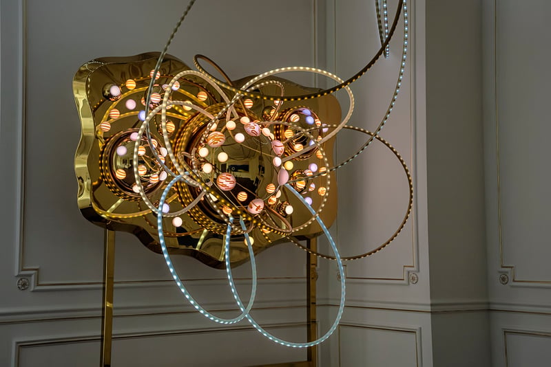 SOLAR SANCTUARY, an LED light sculpture in golden tones, by Grimanesa Amorós, New York.