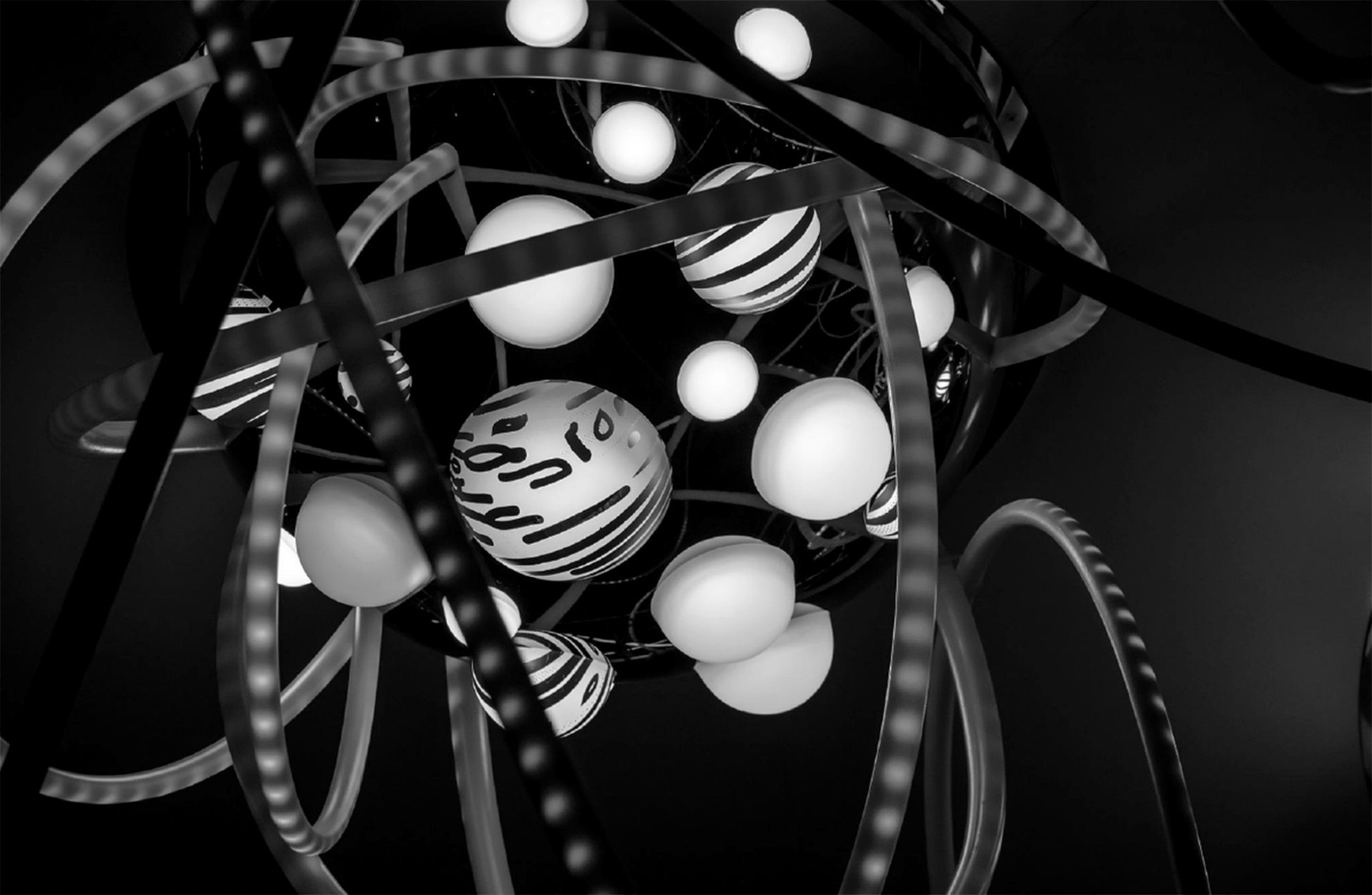 Light sculpture LOTUS by Grimanesa Amoros in grayscale