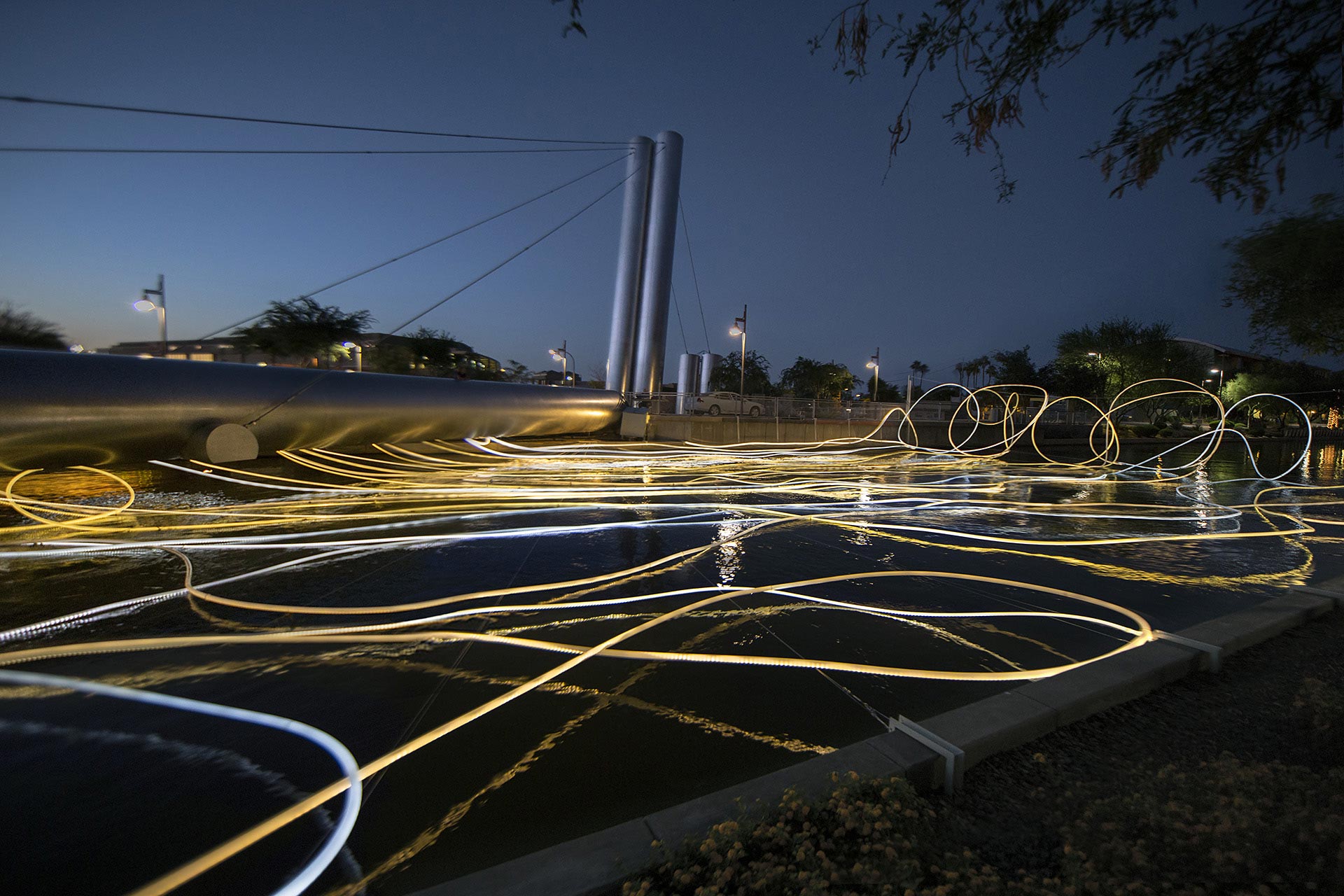 Grimanesa Amoros Golden Waters Scottsdale Soleri Bridge light sculpture installation