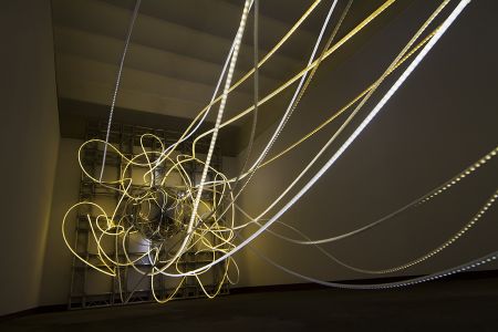 FORTUNA light sculpture by Grimanesa Amoros at the Tabacalera Promoción del Arte in Madrid, Spain