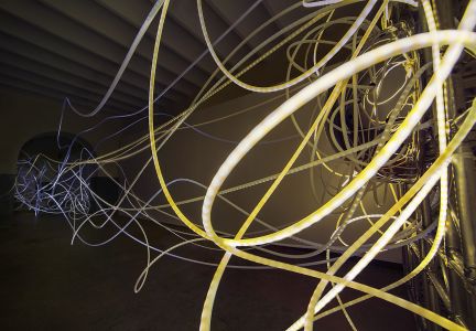 FORTUNA light sculpture by Grimanesa Amoros at the Tabacalera Promoción del Arte in Madrid, Spain