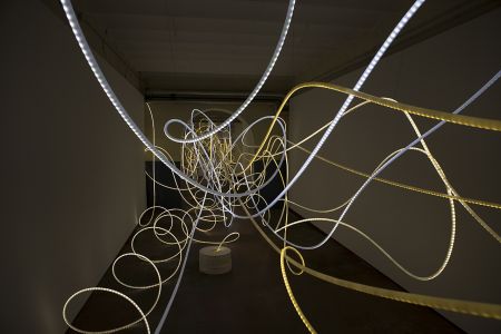FORTUNA light sculpture by Grimanesa Amoros at the Tabacalera Promoción del Arte in Madrid, Spain