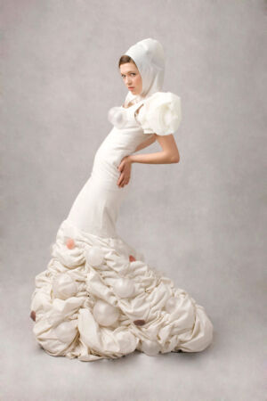 PRECIOUS NIPPLES sculpture dress by Grimanesa Amoros and fashion designer Manuel Fernandez, worn by Juana Acosta, for the N5 Fashion Art Institute in Madrid, Spain
