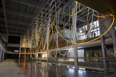 GOLDEN ARRAY light sculpture by Grimanesa Amoros at the Bandra Kurla Complex in Mumbai, India