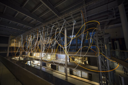 GOLDEN ARRAY light sculpture by Grimanesa Amoros at the Bandra Kurla Complex in Mumbai, India