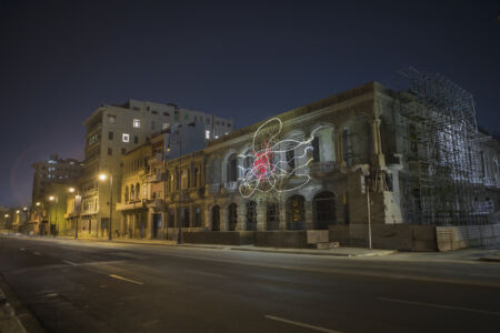 MARIPOSA DORADA light sculpture by Grimanesa Amoros for the 13th Havana Biennale in Havana, Cuba