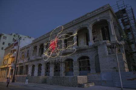 MARIPOSA DORADA light sculpture by Grimanesa Amoros for the 13th Havana Biennale in Havana, Cuba