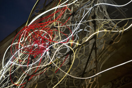 MARIPOSA DORADA light sculpture by Grimanesa Amoros for the 13th Havana Biennale in Havana, Cuba