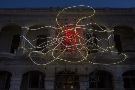 MARIPOSA DORADA light sculpture by Grimanesa Amoros for the 13th Havana Biennale in Havana, Cuba