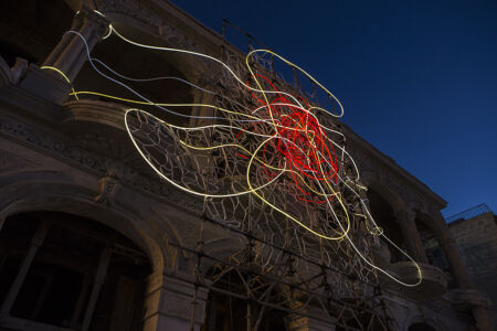MARIPOSA DORADA light sculpture by Grimanesa Amoros for the 13th Havana Biennale in Havana, Cuba