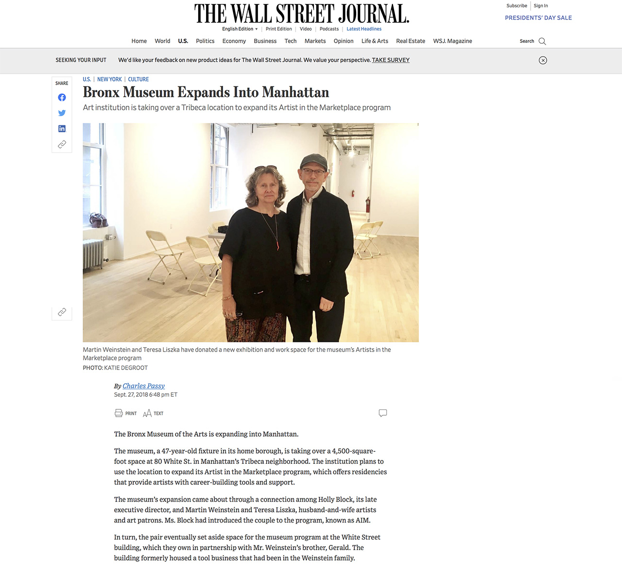 The Wall Street Journal article Bronx Museum expands into Manhattan