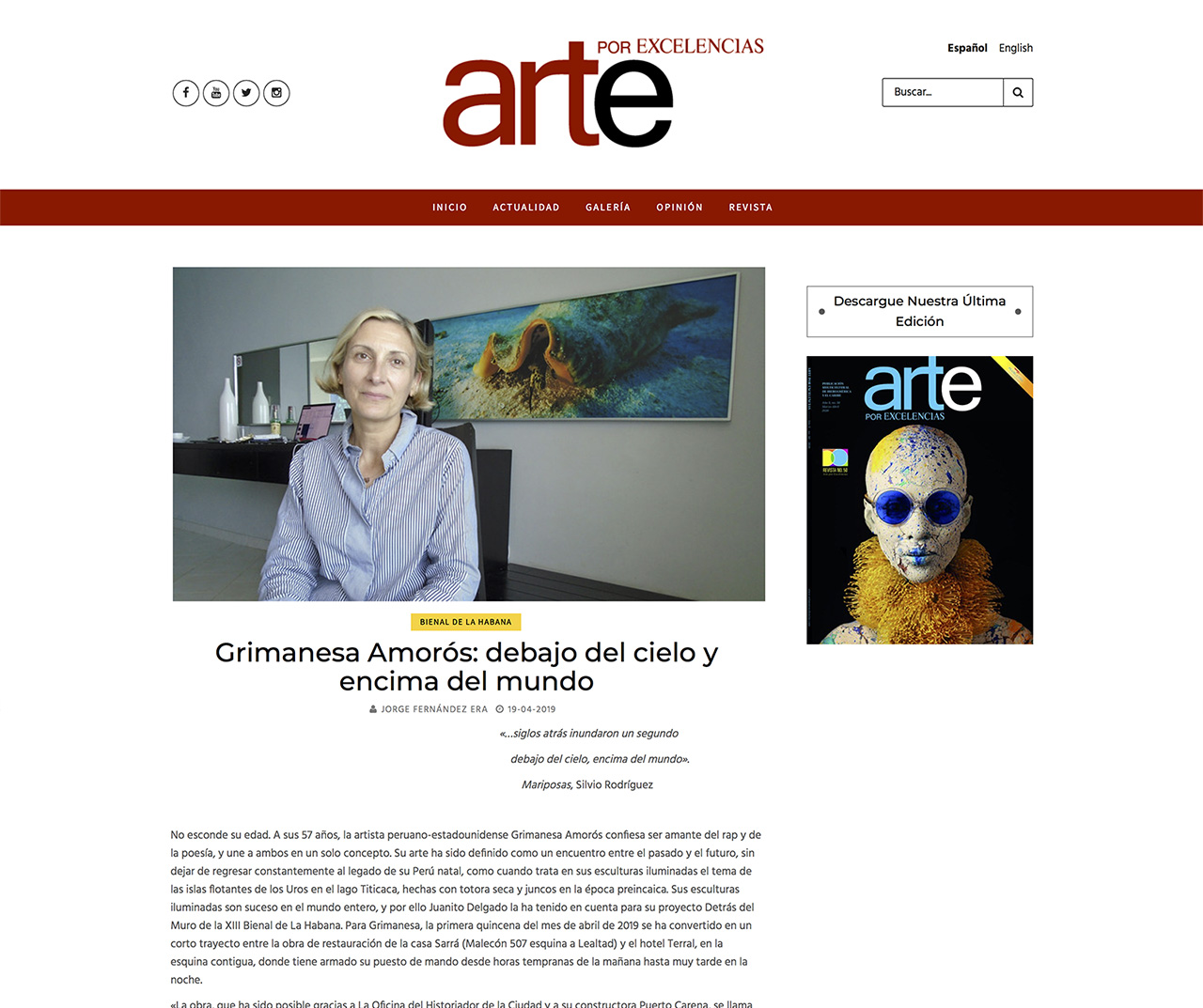 Arte Por Excelencias magazine interview light artist Grimanesa Amoros