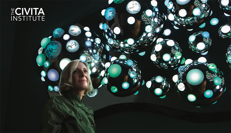 Light artist Grimanesa Amoros with her own light installation ARGENTUM