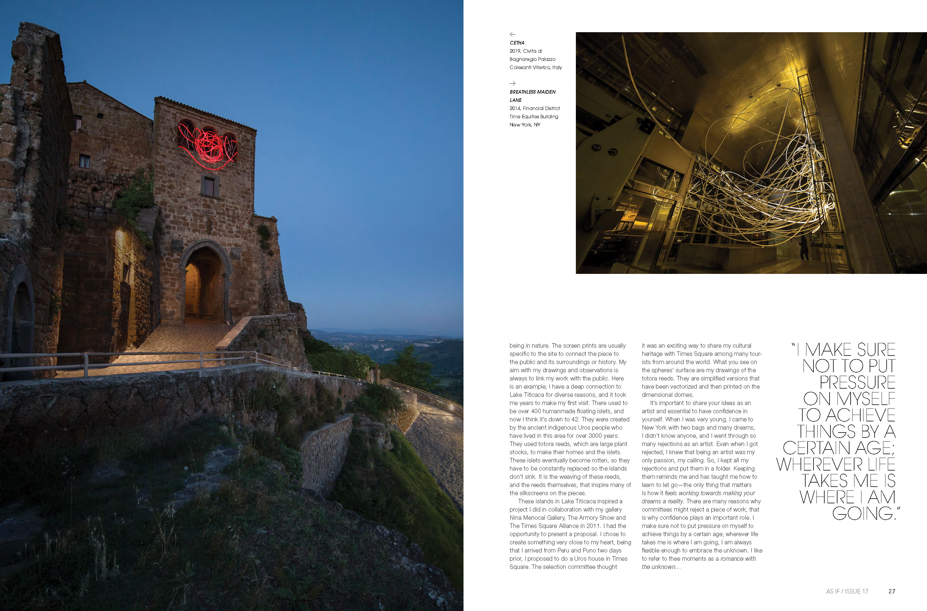 As IF Magazine issue 18 page 13 featuring the work of momental light sculpture artist Grimanesa Amoros Cetha