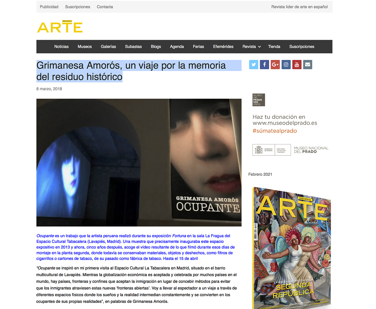 ARTE Grimanesa Amoros Ocupante 