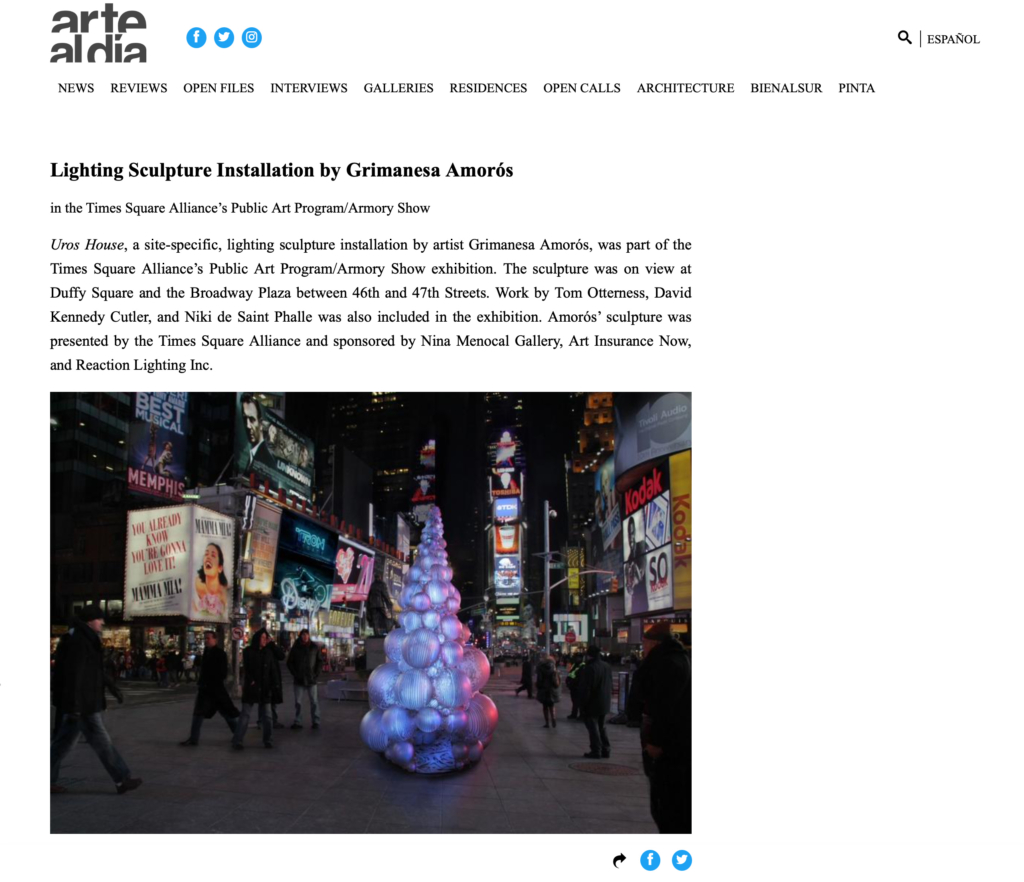 arte al dia article of light artist Grimanesa Amoros Uros House light sculpture light art at Times Square