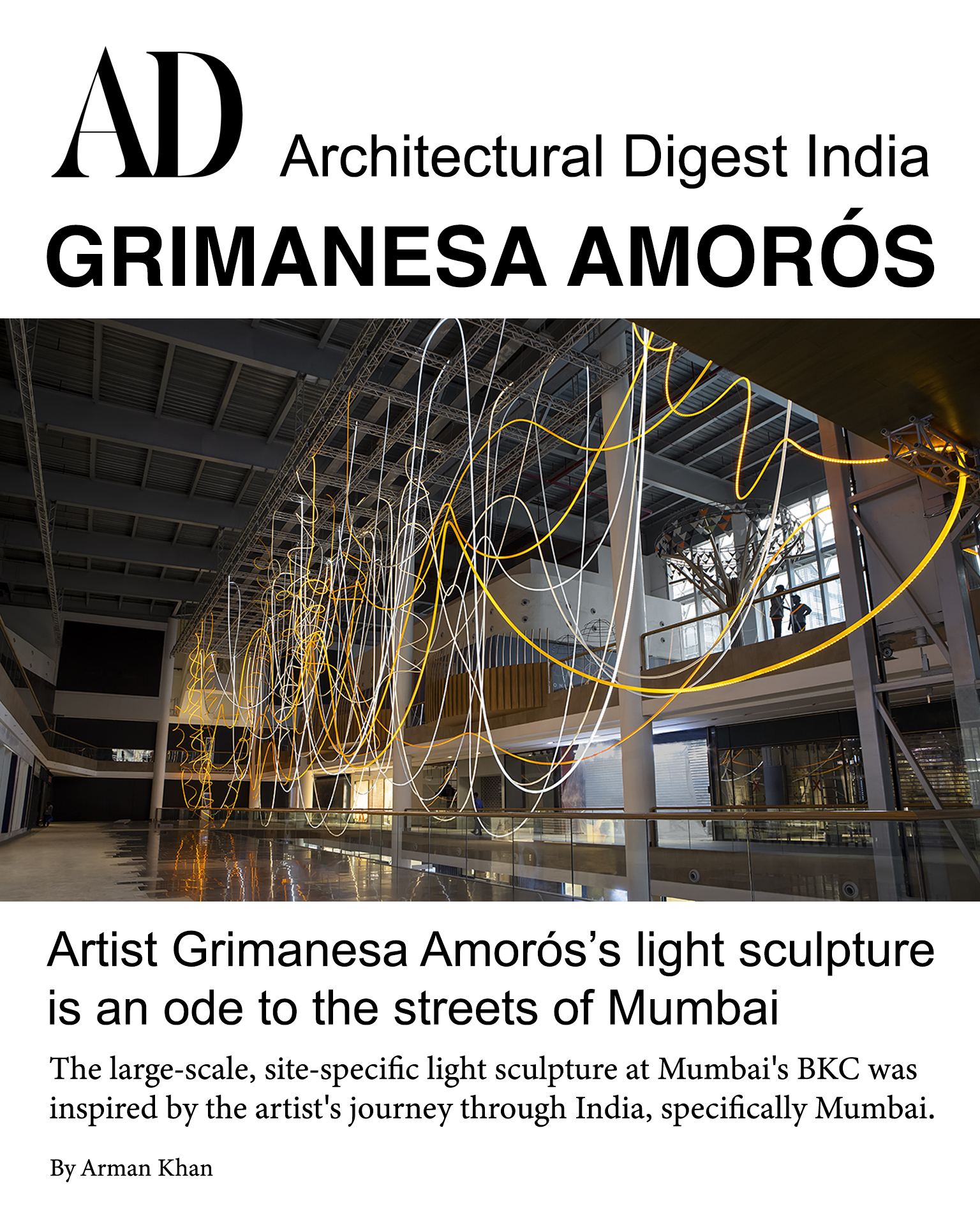 architectural digest india Grimanesa Amoros light art golden array