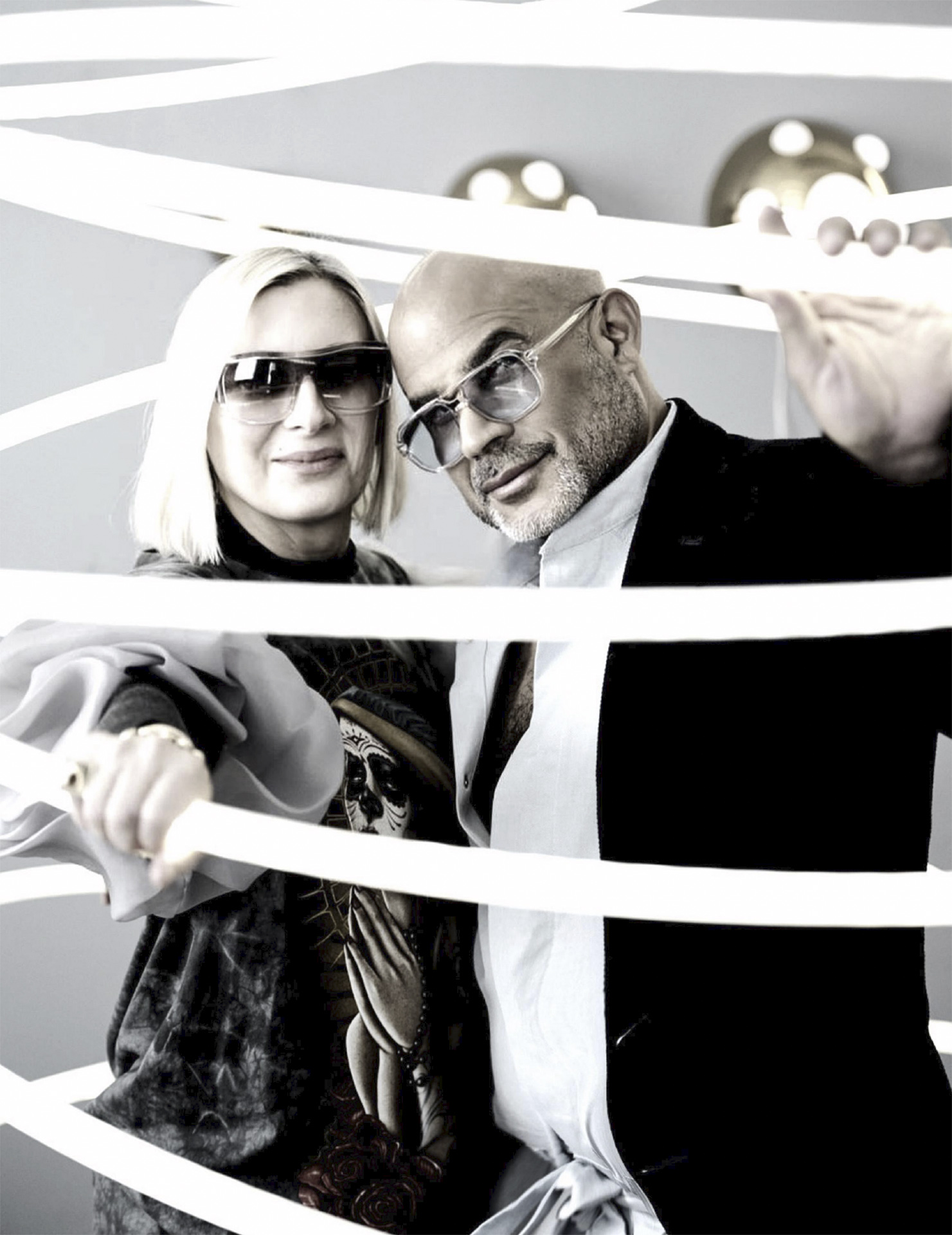 Light artist Grimanesa Amoros and JEZ Magazine's editor-in-chief Ezequiel de la Rosa in Grimanesa Amoros Studio