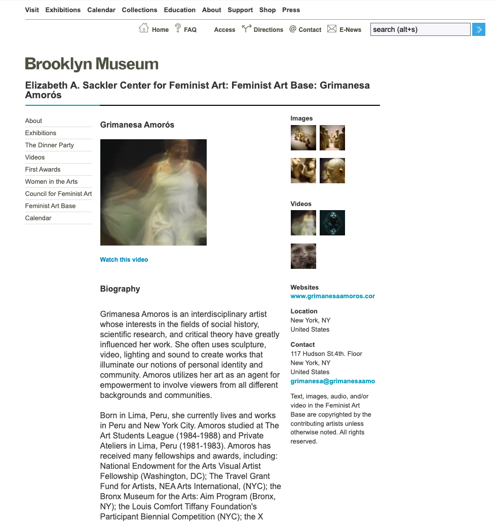 The Brooklyn Museum page on Grimanea Amoros for Feminist Art Base